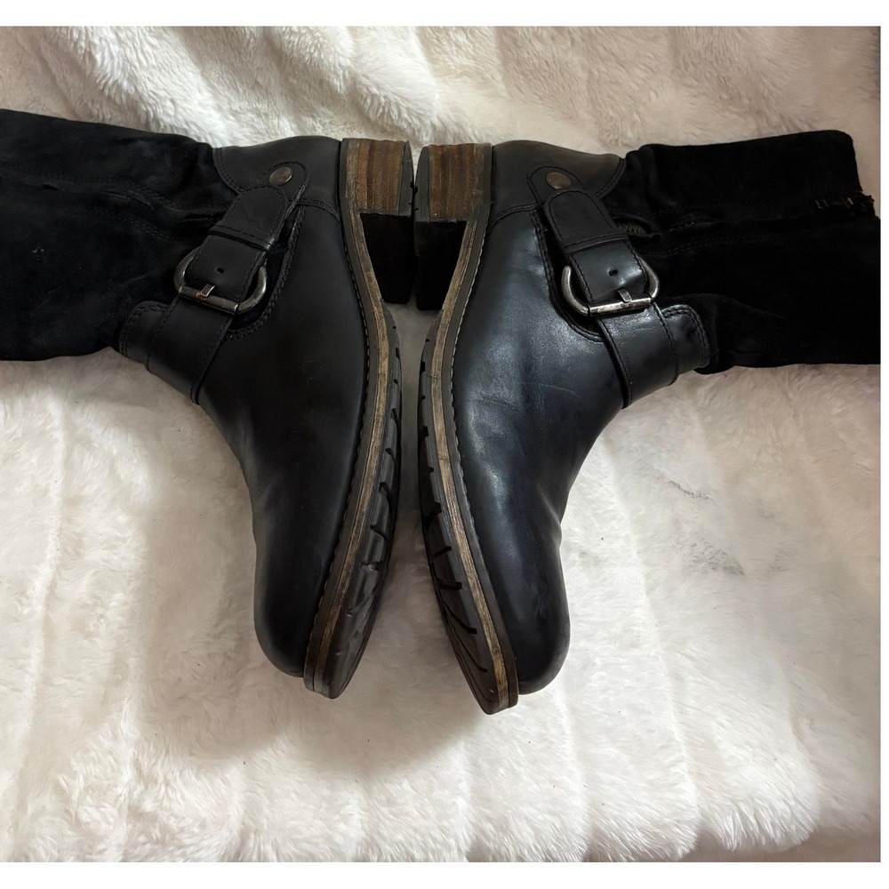 Clarks Womens Black Leather Suede Moto Boots Mid Calf Buckle Zip 66575 Size 9M - Picture 6 of 9